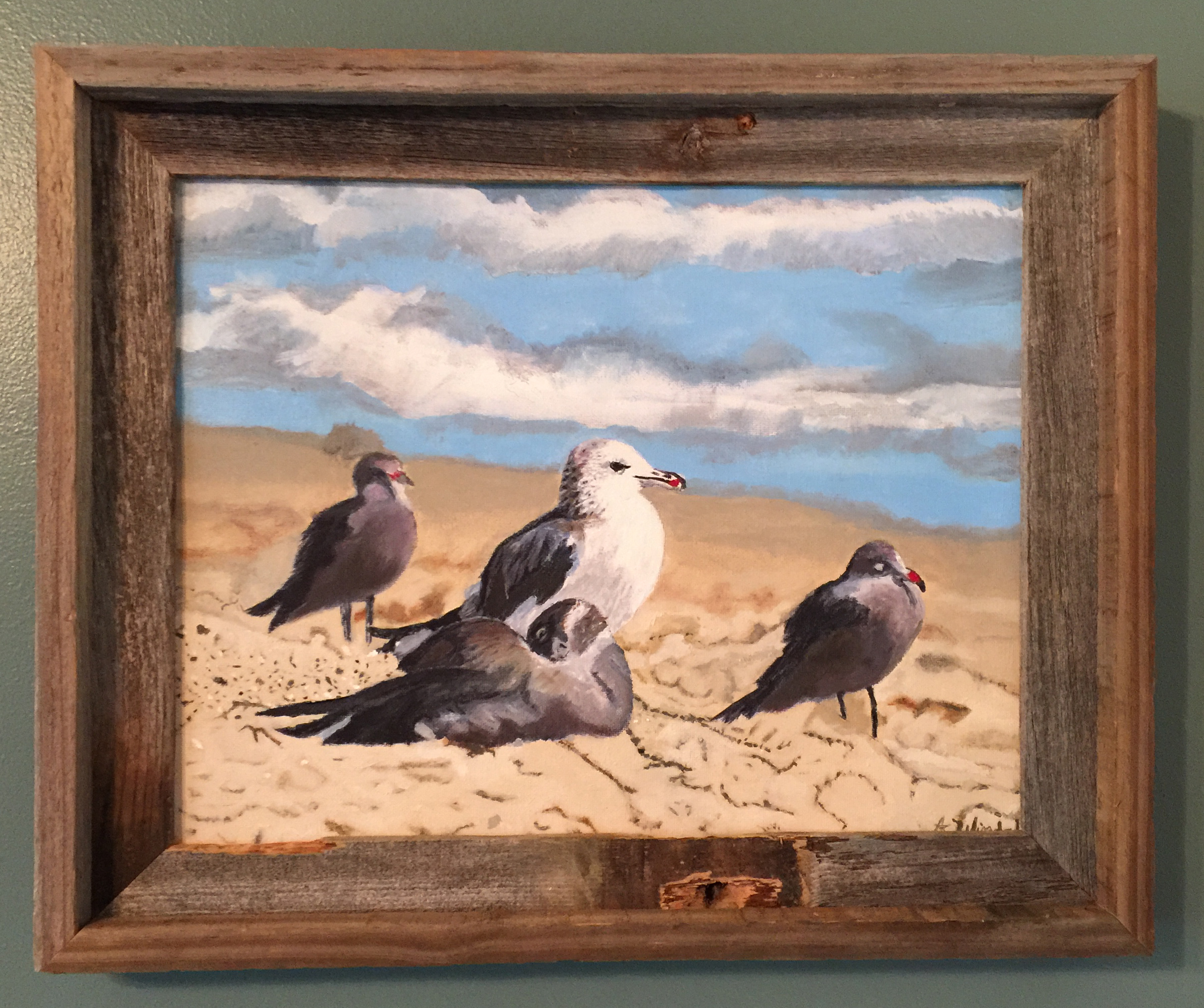 Beach birds Framed Final painting