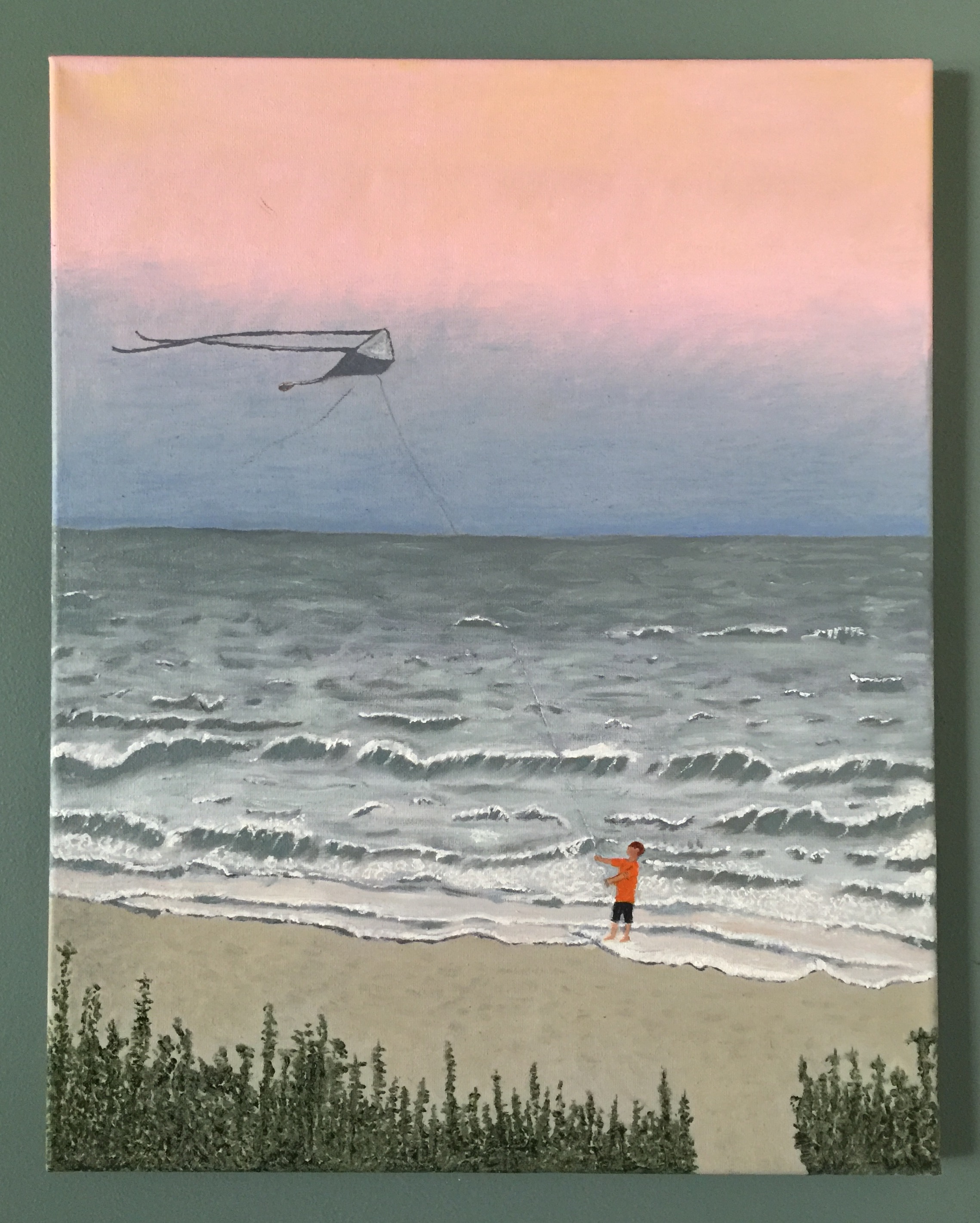 Boy Flying Kite 16 x 20 painting