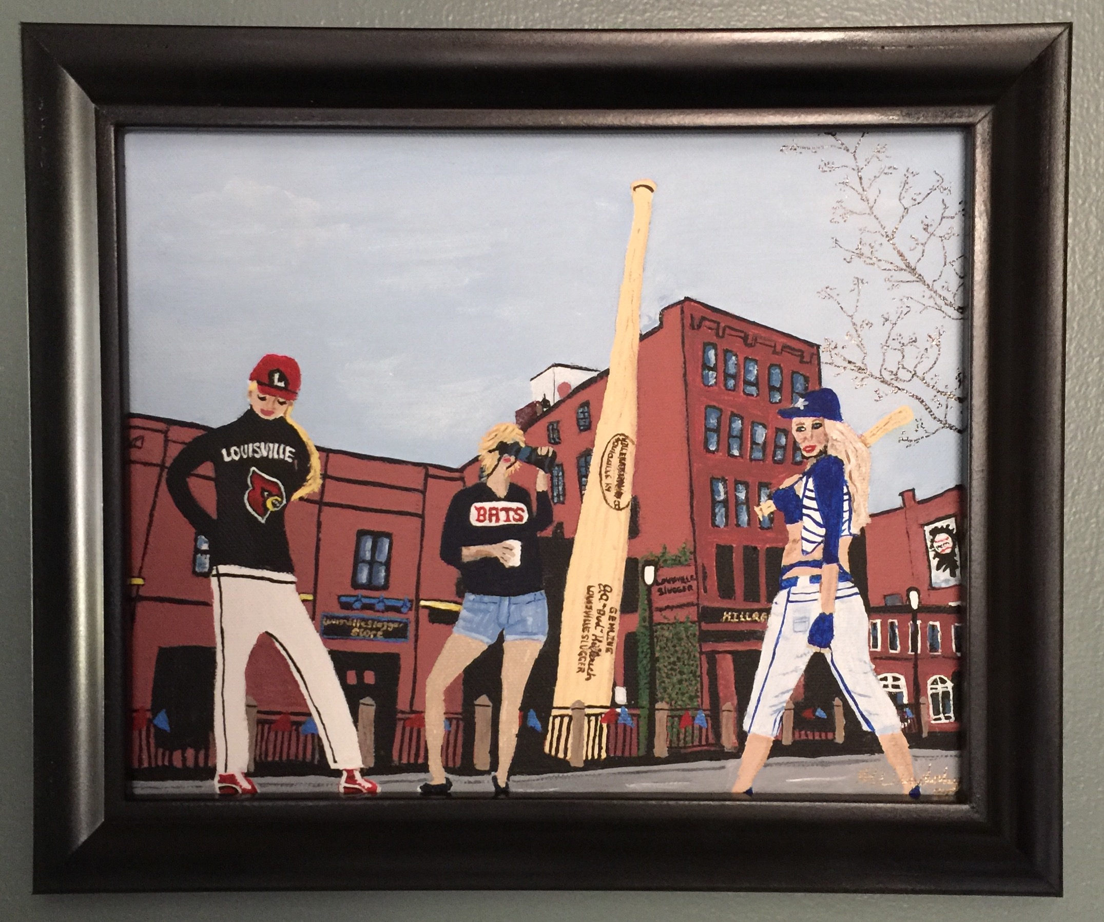 Three Ladies at Slugger Museum painting framed