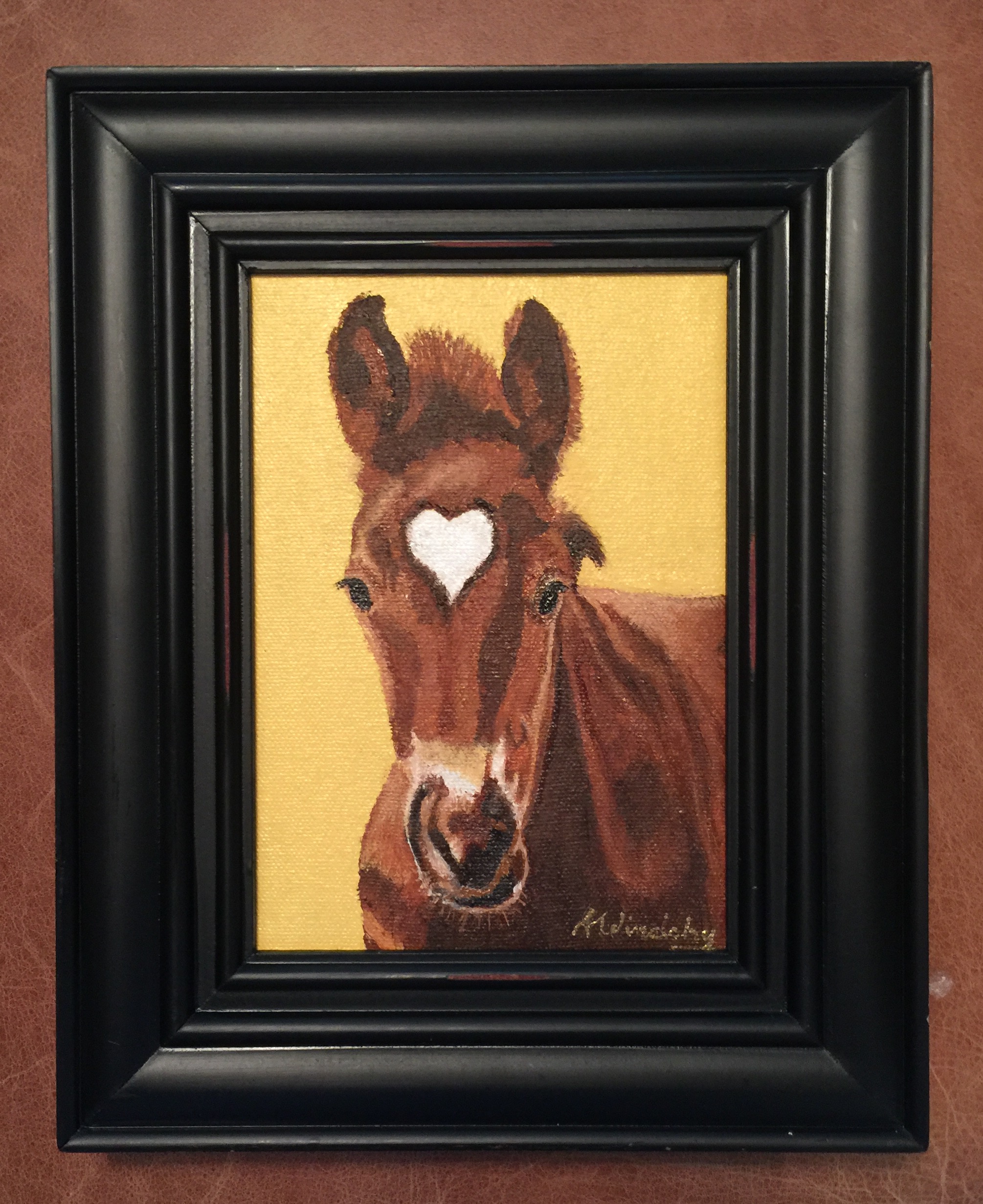 Horse with Heart 5x7 oil framed