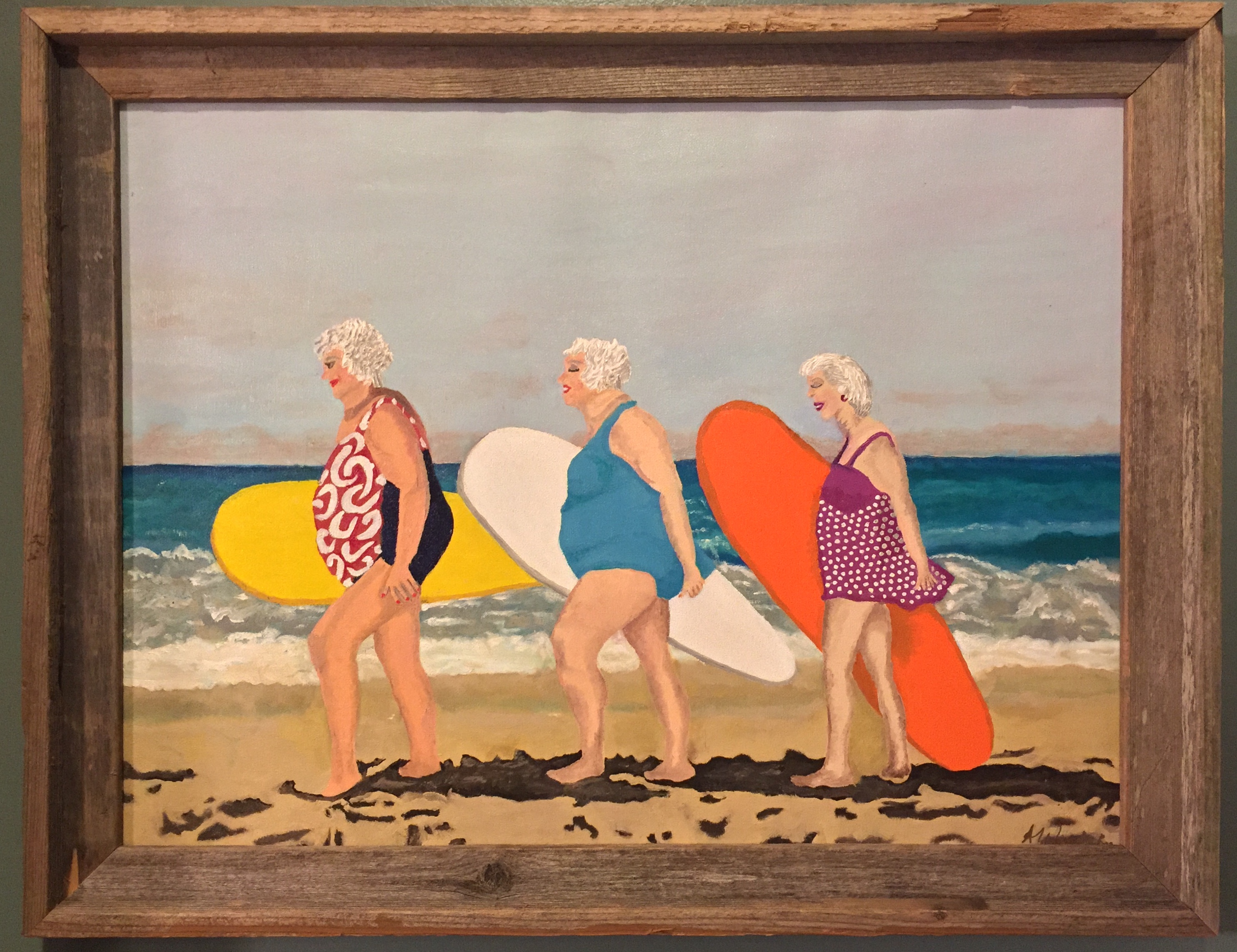 Surfer Girls Oil Paint 8-17 Framed